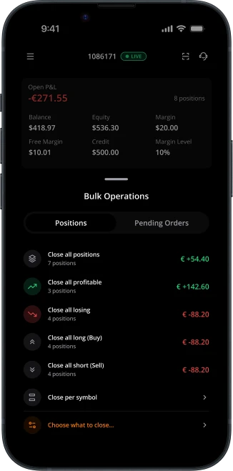 Bulk operations screen