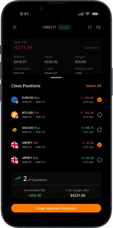 Close selected positions screen