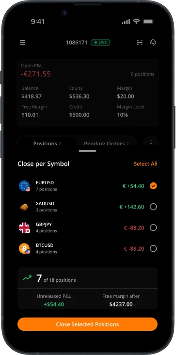 Close per symbol screen