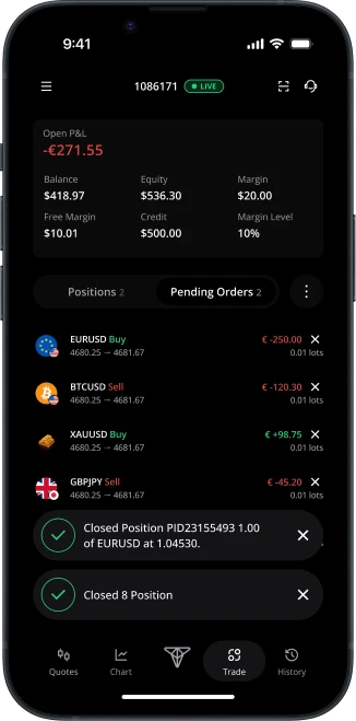 Closed positions screen