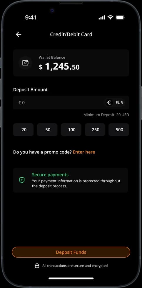 Card deposit screen