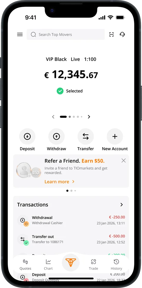 Account overview screen