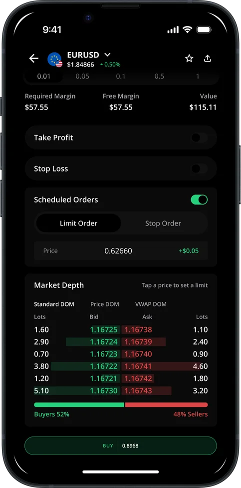 Order and Depth of Market screen