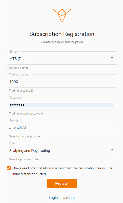 Register copy trading